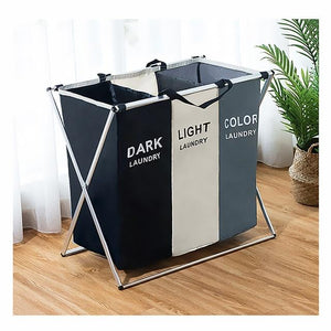 Foldable Dirty Laundry Basket Organizer Printed Collapsible Three Grid Home Laundry Hamper Sorter Laundry Basket Large