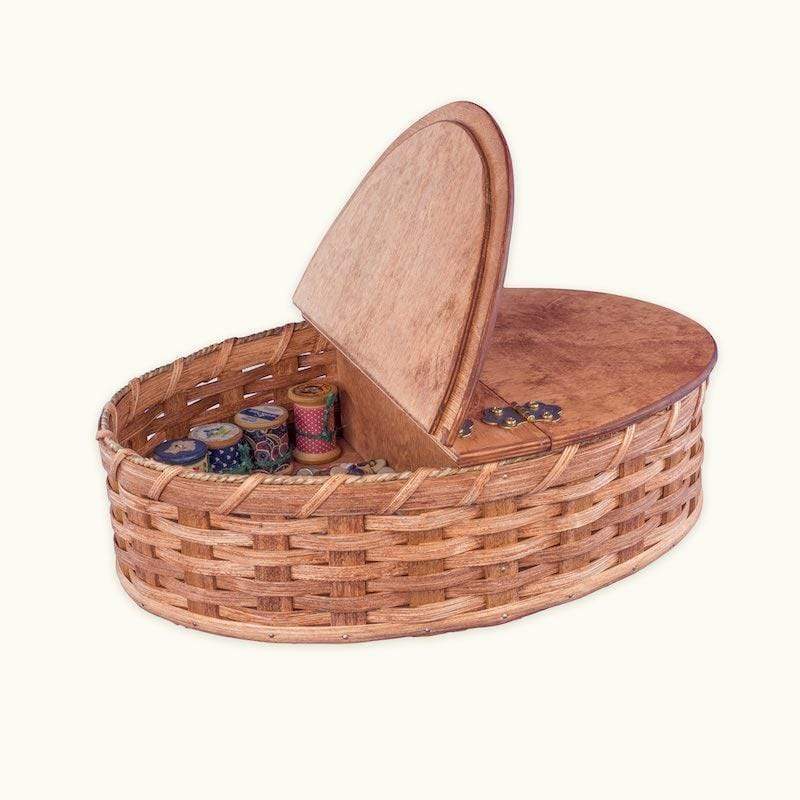 Amish Handwoven Wicker Oval Sewing Basket Organizer Case with Lid