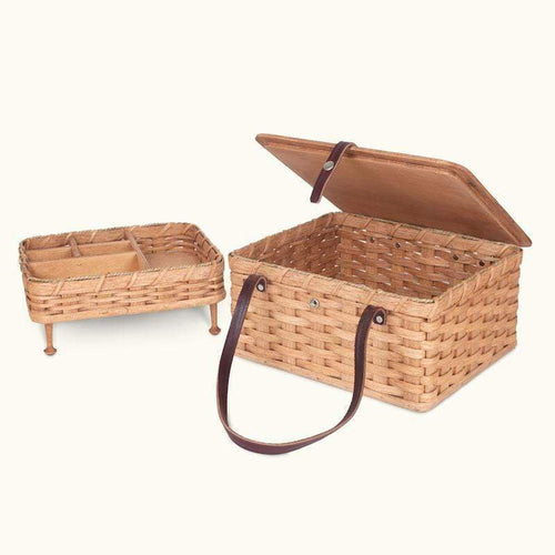Yoder Family Amish Made Large Vintage Sewing Basket Organizer with Tray