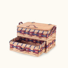 Load image into Gallery viewer, Yoder Family Amish Made Vintage Sewing &amp; Craft Basket Organizer with Drawer Wine &amp; Blue