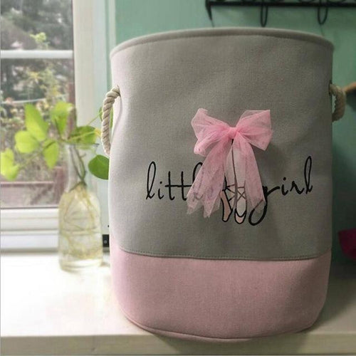w. 35*40cm Pink Laundry Basket Organizer for Dirty Clothes Cotton Ballet Girl Bow Print Toys Organizer Home Storage&Organization - C